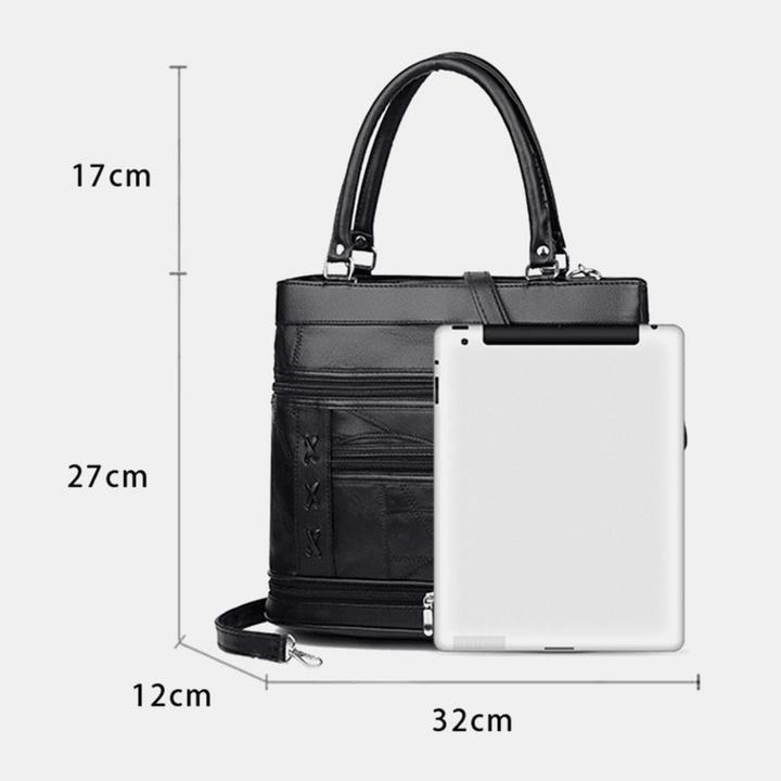 Women Genuine Leather Geometric Pattern Color Matching Vintage Large Capacity Handbags Shoulder Bag Crossbody Bags - MRSLM