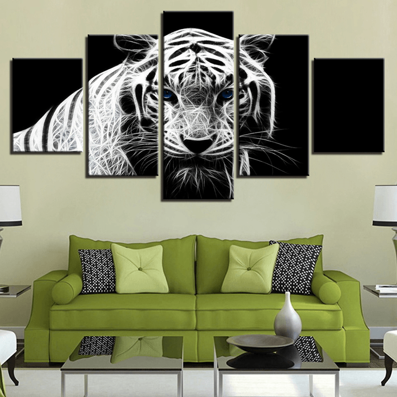 5PCS Modern Home Bedroom Wall HD White Tiger Art Picture Spray Painting Wall Sticker - MRSLM