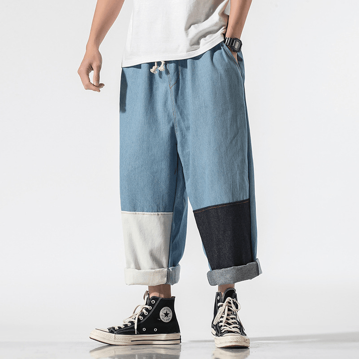 Men'S Color Block Wide-Leg Jeans for Spring and Summer - MRSLM