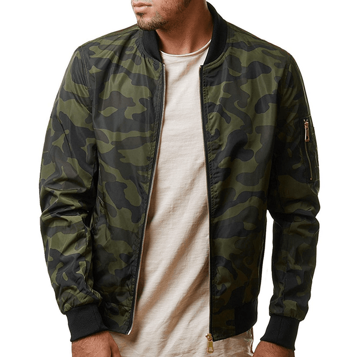 Mens Military Camouflage plus Size Arm Zipper Pocket Casual Jacket - MRSLM