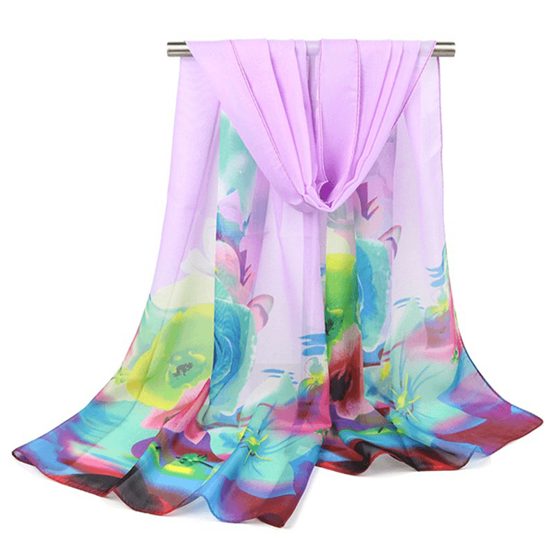 Women Summer Thin Chiffon Scarf Travel Rose Flowers Breathable Shawl - MRSLM