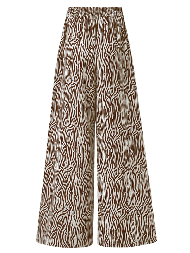 Women Zebra Print High Elastic Waist Stylish Casual Wide Leg Pants - MRSLM