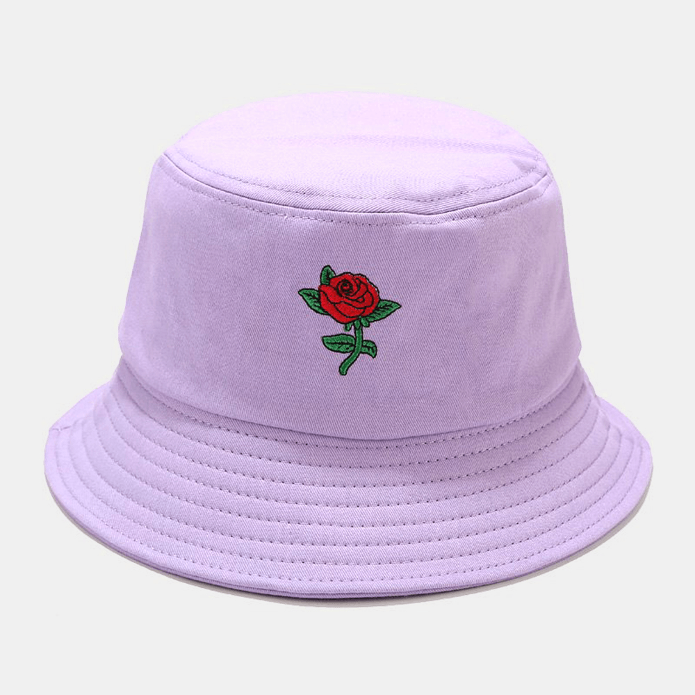 Women Summer UV Protection Floral Pattern Embroidery Casual Cute Sun Hat Bucket Hat - MRSLM