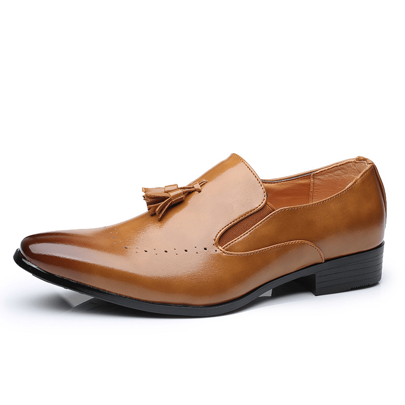 Men Leather Breathable Soft Sole Brief Pure Color Slip on Casual Dress Shoes - MRSLM