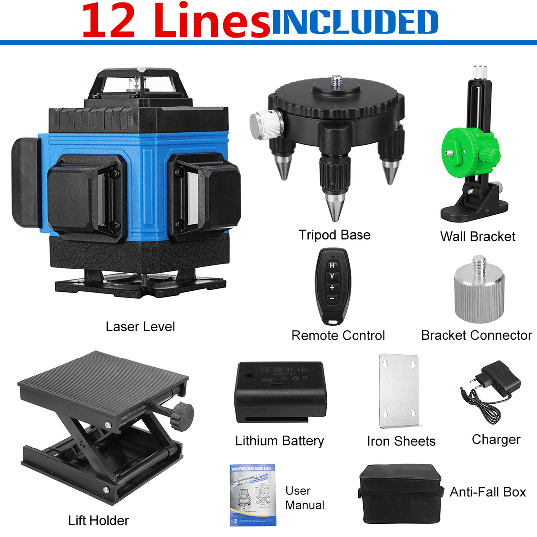 8/12/16 Line 360° 4D Green Light Laser Level Horizontal Vertical Cross Spirit Level Measure Tool Kit - MRSLM