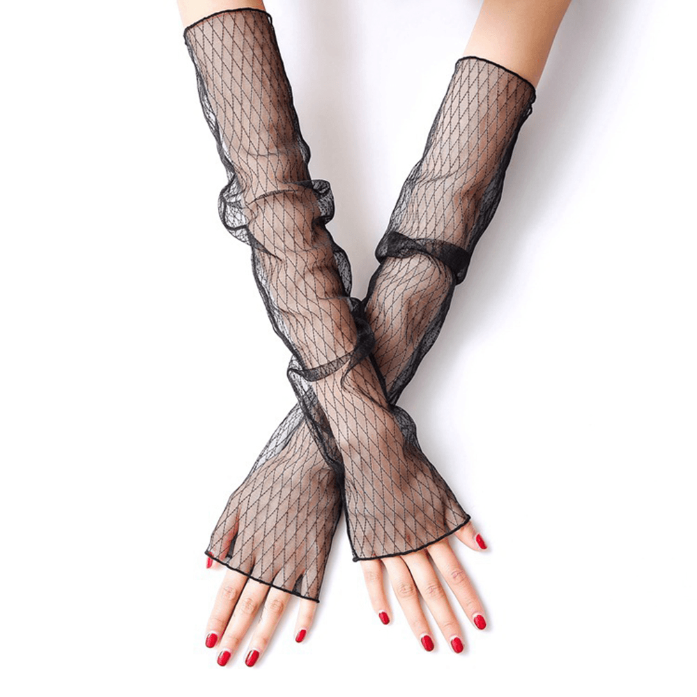 Women'S Mesh Ice Sleeves Anti-Uv Long-Sleeved Lace Half Finger Gloves Arm Sleeves - MRSLM