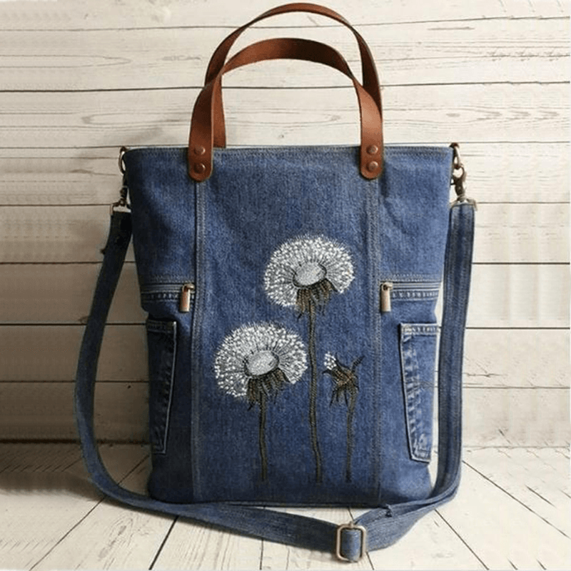 Women Flower Print Canvas Handbag Shoulder Bag Handbag - MRSLM