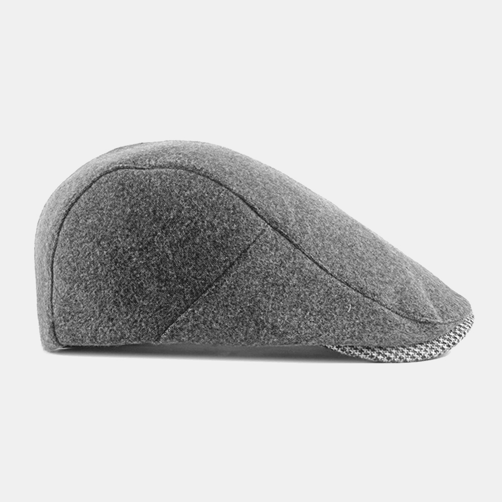 Unisex Plain Felt Berets Hasp Adjustable British Retro Simple Forward Hat Flat Hat Driver Hat - MRSLM