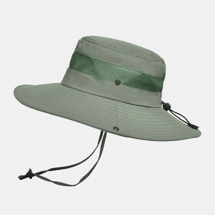 Men Breathable Mesh Big Brim Outdoor Fishing Climbing UV Protection Sunshade Waterproof Bucket Hat - MRSLM