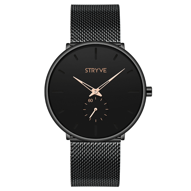 STRYVE S9501 Fshion Men Simple Dial Full Mesh Steel Strap Independent Second Dial Quartz Watch - MRSLM