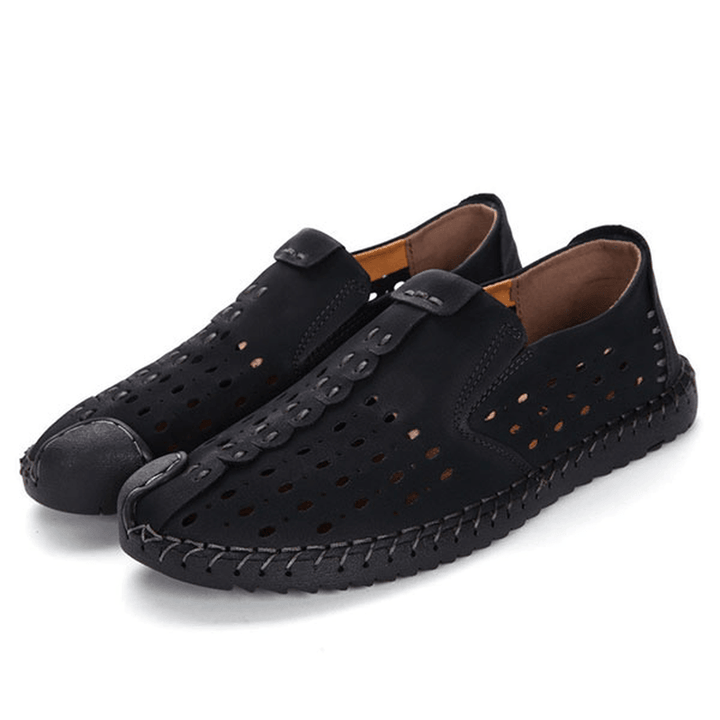 Men Hand Stitching Hollow Out Slip on Casual Flats - MRSLM