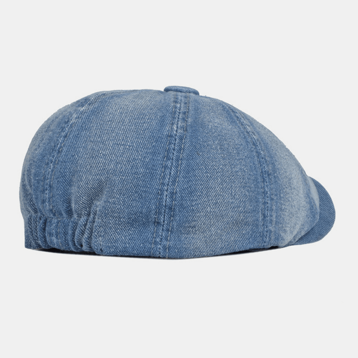 Men Washed Denim Back Elastic Band Design Adjustable Octagonal Hat British Retro Short Brim Newsboy Hat Flat Hat Painter Hat - MRSLM