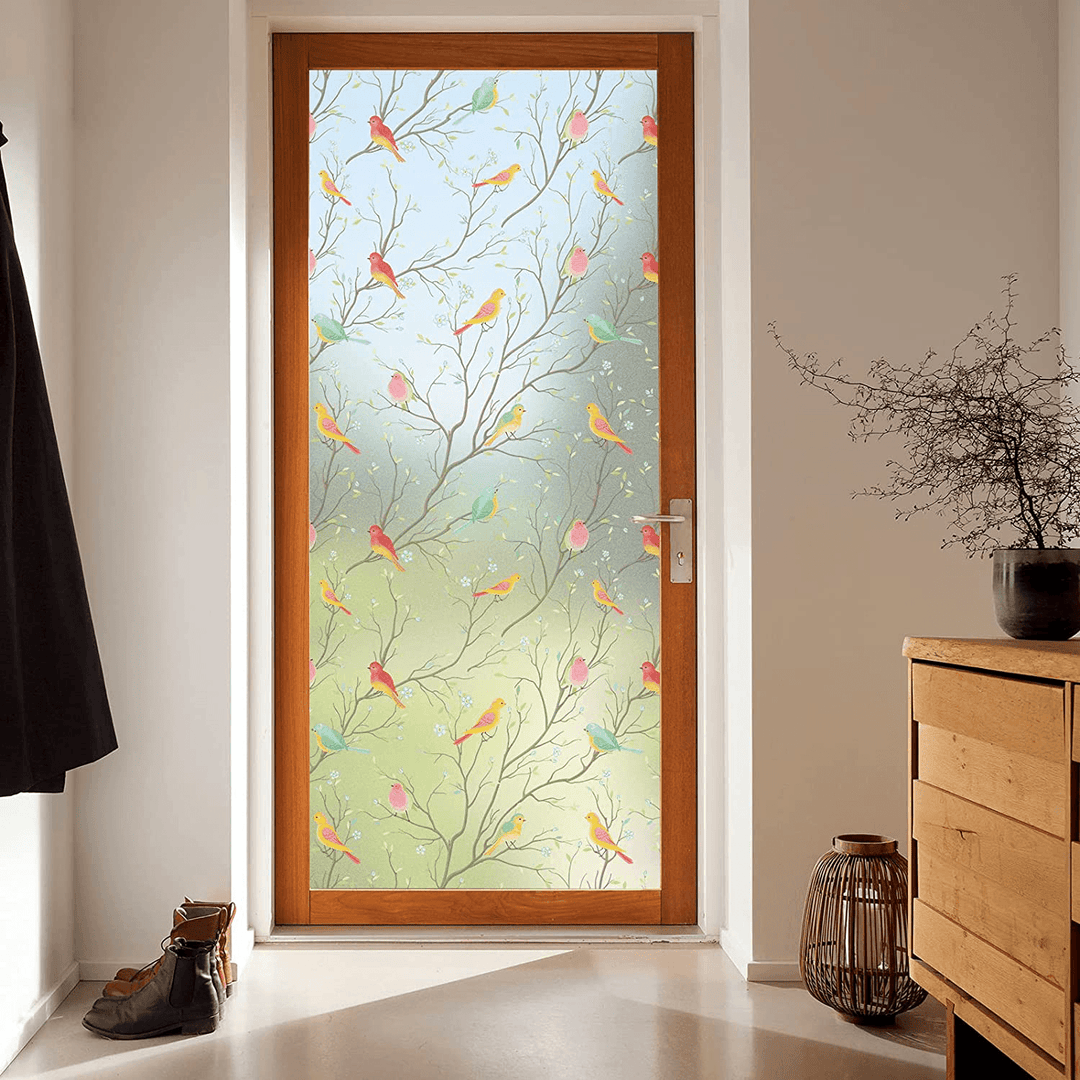 3D Matte Window Sticker Colorful Bird Non-Adhesive Frosted Glass Static Cling Stained Sticker - MRSLM