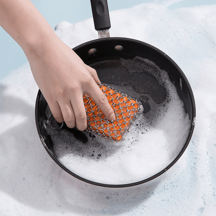 Kitchen Silicone Pot Cleaning Brush Net Square Shape Metal Stainless Steel Ring Net Brush Cleaning Tools - MRSLM