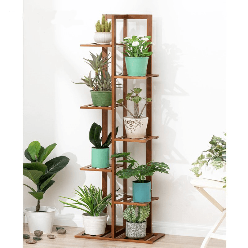 5/6/7-Tier Wooden Plant Stand Flower Pot Shelf Indoor Storage Display Rack - MRSLM