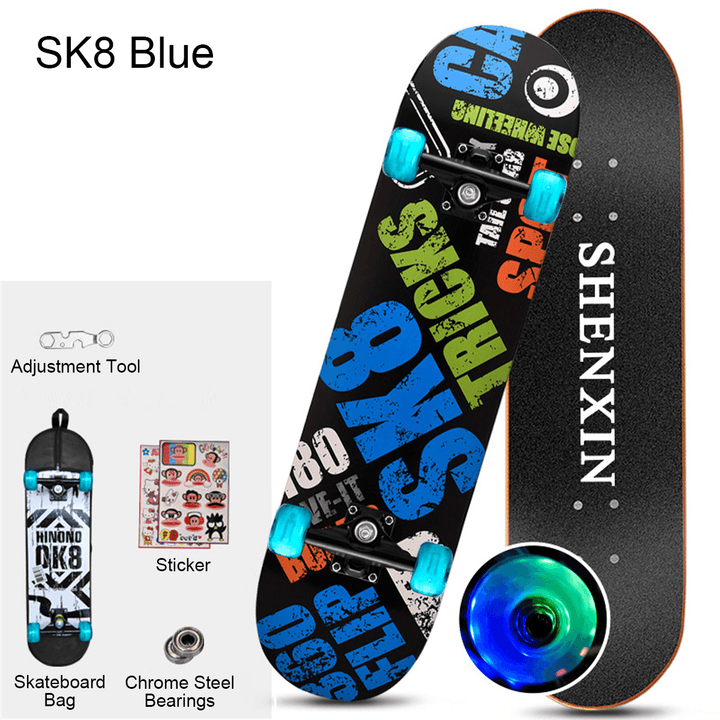 31.5'' Skateboard 11 Patterns Flash Wheels Skateboard Set for Beginner Kids - MRSLM