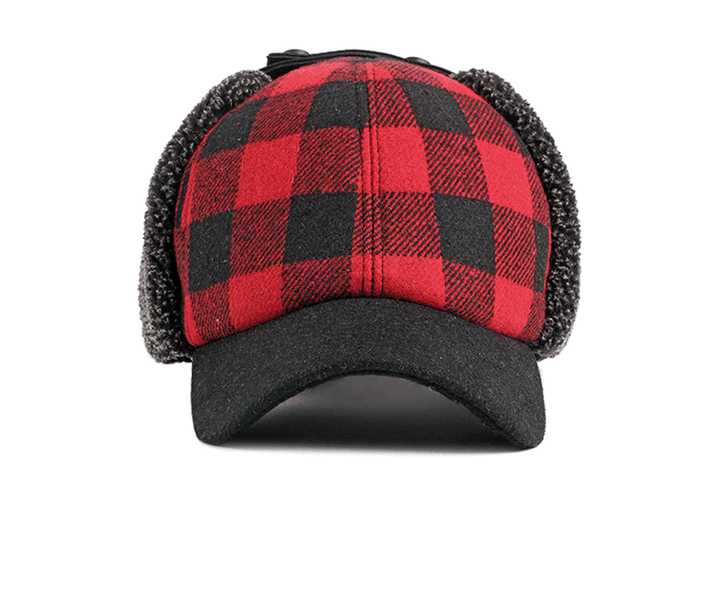 Trendy plus Velvet Thick Plaid Ear Protection Cotton Cap Men - MRSLM