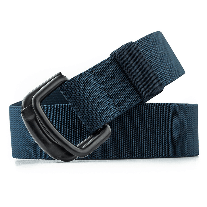 125CM Men Casual Double-Ring Elastic Braided Belt Metal Buckle Canvas Belt - MRSLM