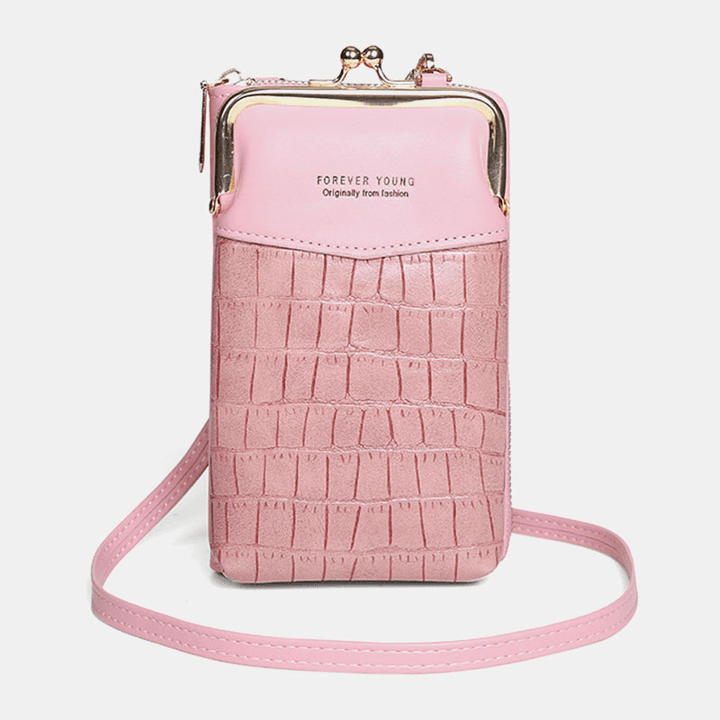 Women Alligator Pattern Embossed Vertical Large Capacity Zipper Wallet Portable 6.5 Inch Phone Bag Shoulder Bag Crossbody Bag - MRSLM