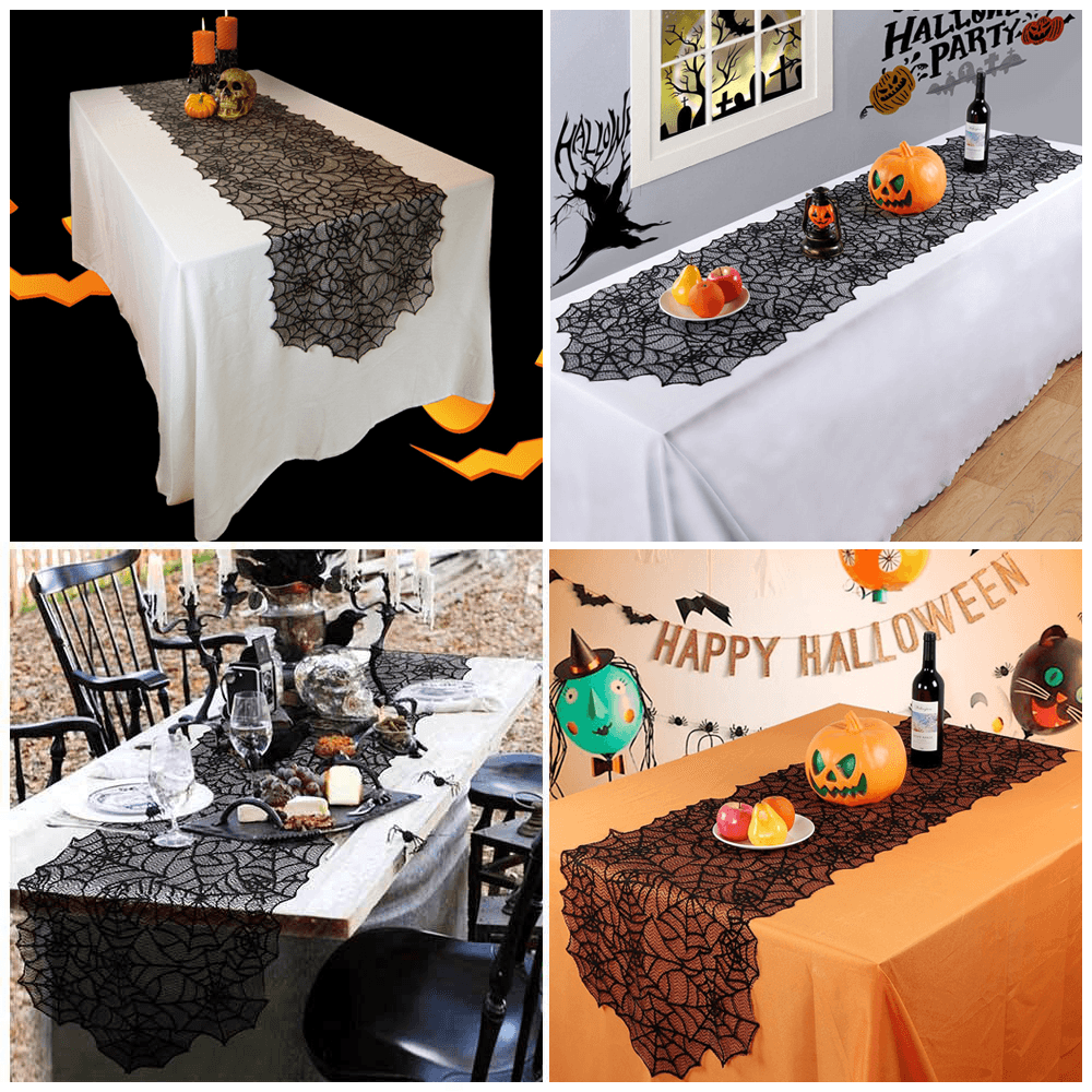 Halloween Decorations Black Lace Spider Web Fireplace Table Cover Haunted House Prop - MRSLM