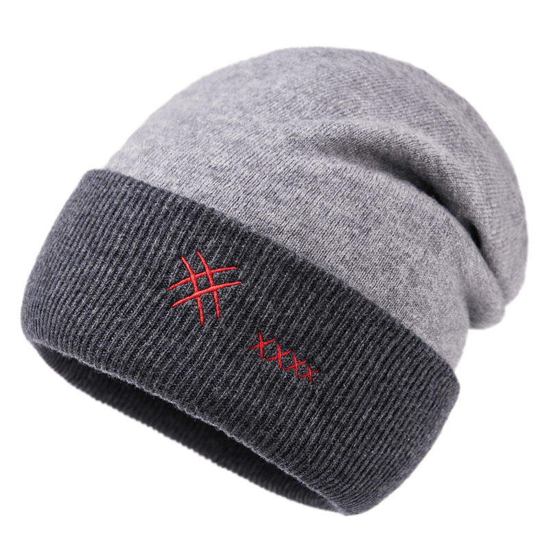 Trendy Men'S Autumn and Winter Spotless Dome Fashion Embroidered Letters Warm Knitted Hat - MRSLM