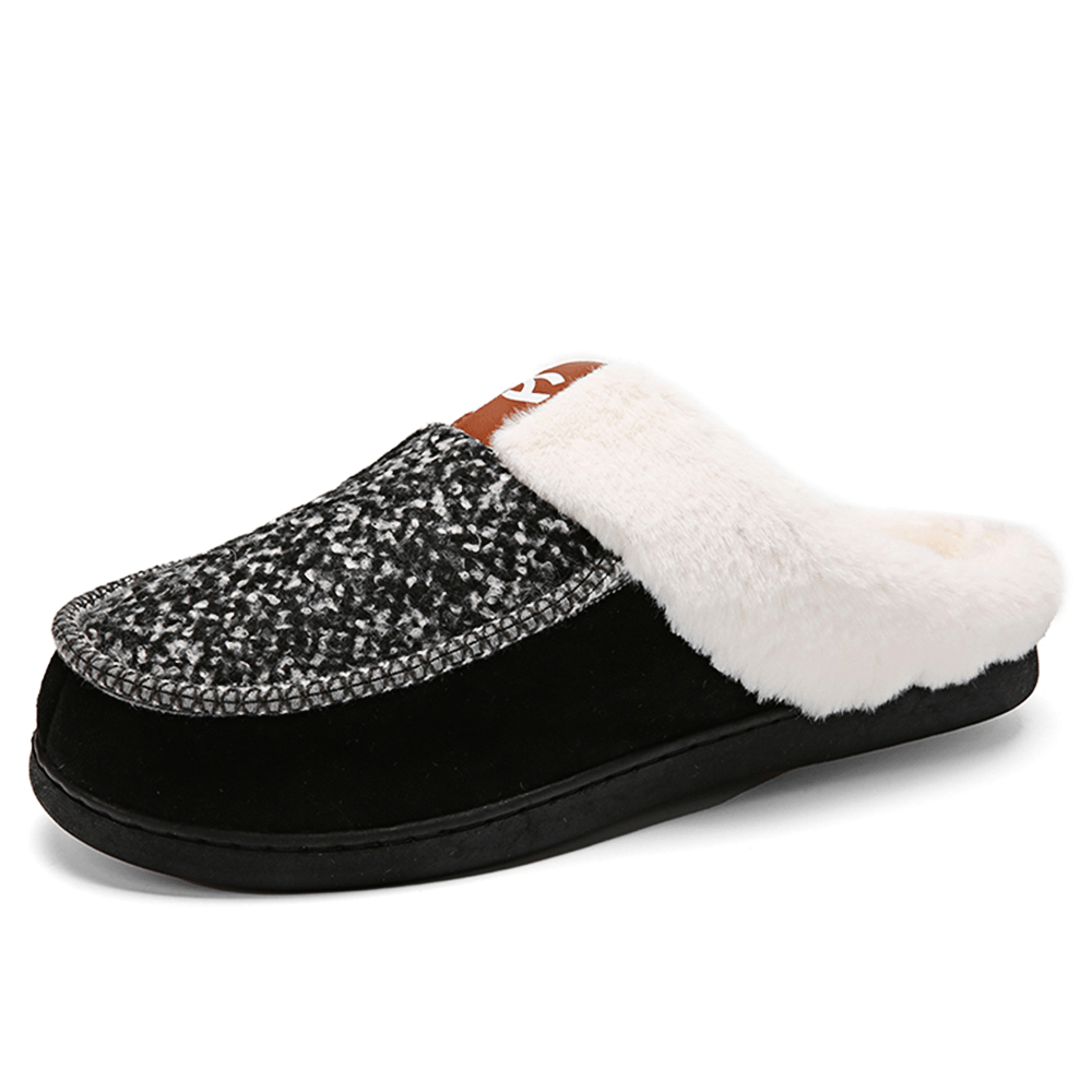 Men Lamb Wool Soft Sole Non-Slip plus Velvet Thicken Winter Warm Home Cotton Slippers - MRSLM