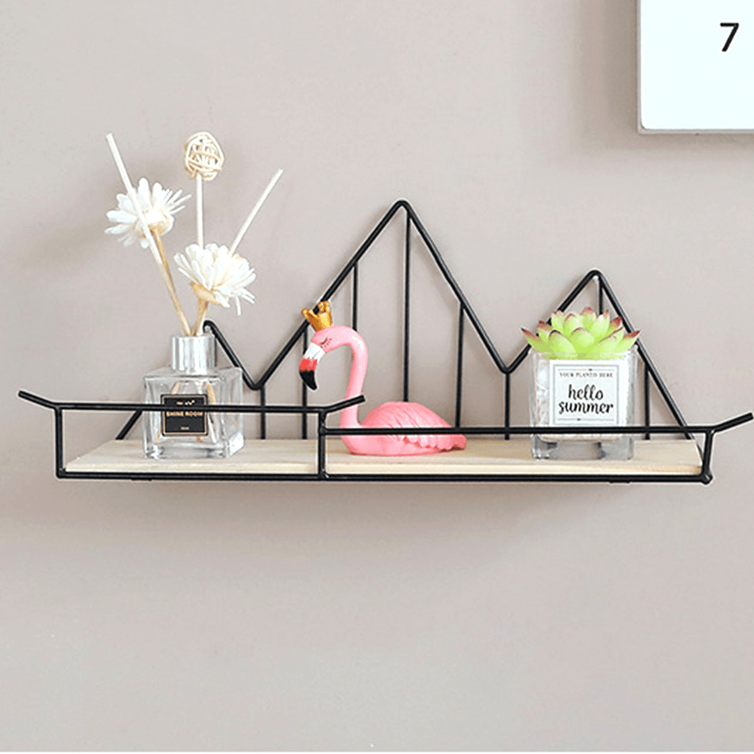 Wall Mounted Shelf Industrial Wooden Floating Metal Wire Rack Storage Display - MRSLM