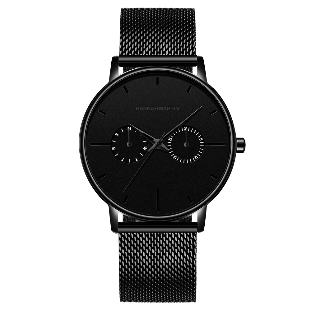 Hannah Martin Fashion Casual with Calendar Dual Dial Steel Mesh / PU Leather Strap 3ATM Waterproof Men Quartz Watch - MRSLM