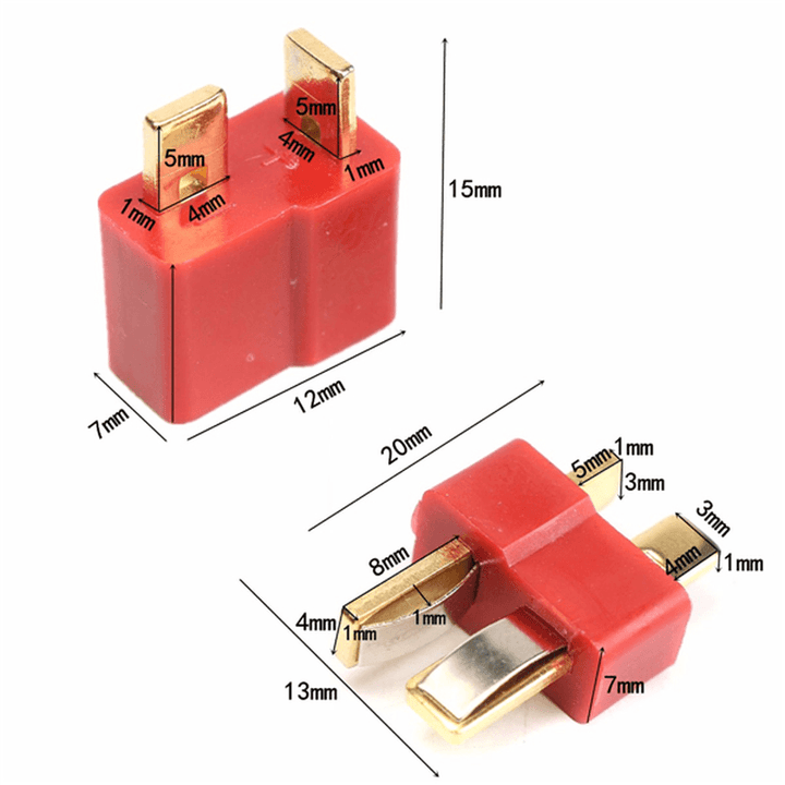 Excellway® DC 012 20Pcs T Plug Male & Female Connectors Deans Style for RC Lipo Battery - MRSLM