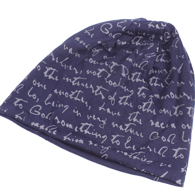 Mens Letter Printing Cotton Beanie Cap Casual Soft Autumn Winter Warm Knit Hat - MRSLM