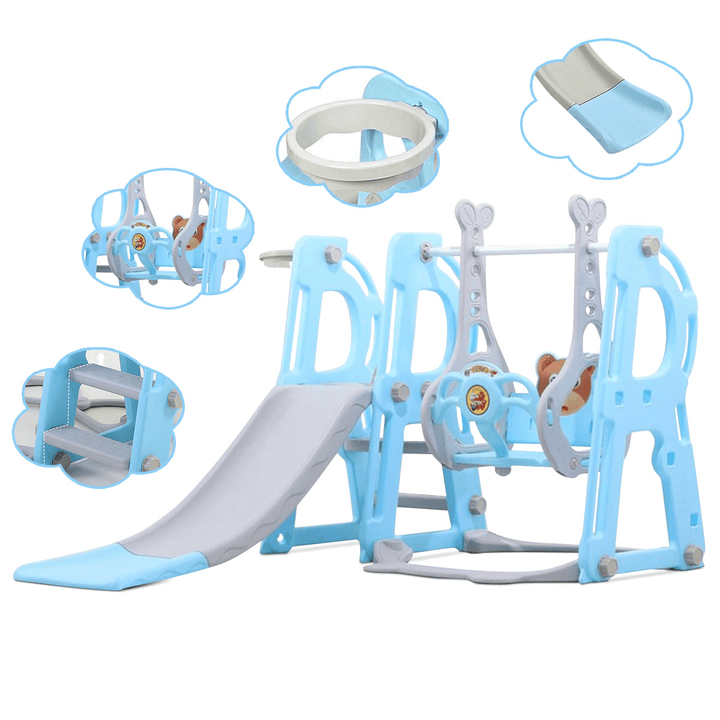 3-In-1 Toddler Climber Swing Set Kids Play Slide Playset Basketball Hoop Long Slide Baby Indoor Outdoor Backyard for 1-5 Years Old Kids - MRSLM