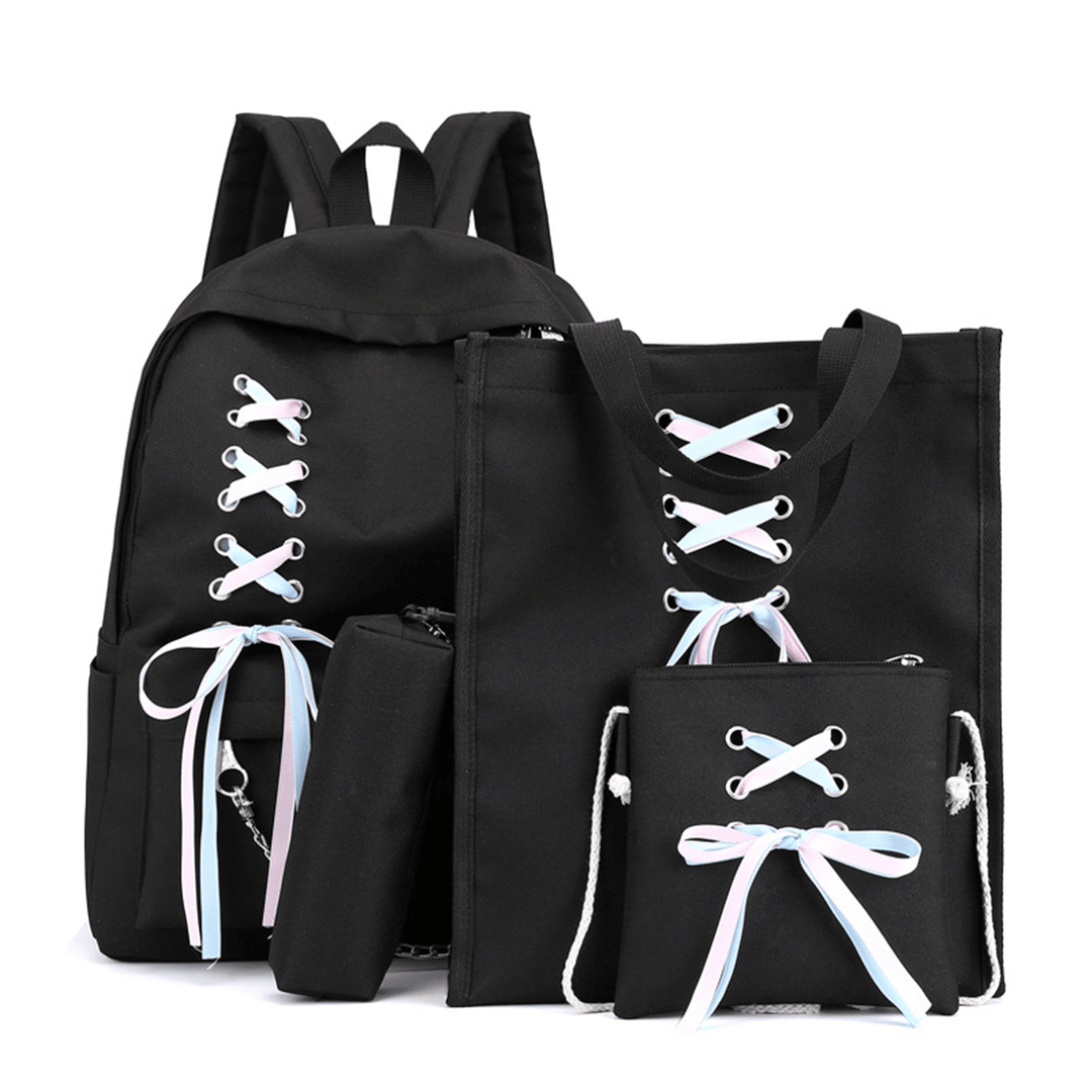 4Pcs/Set Canvas Backpack Rucksack Teenage Girls School Bag Handbag Outdoor Travel - MRSLM