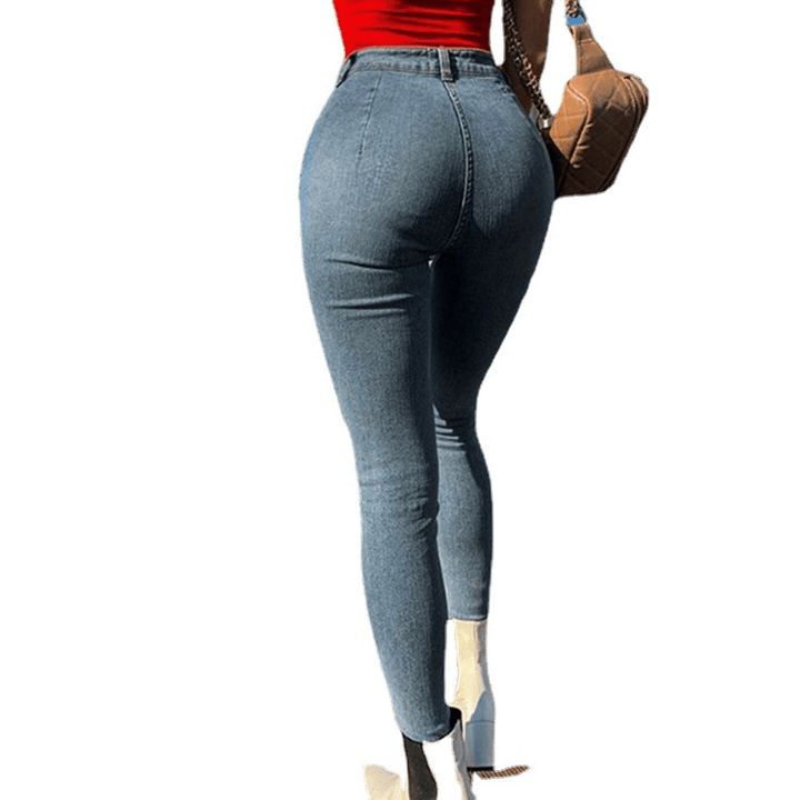 High-Waisted Jeans, Tight-Fitting Hips, Thin Feet, Pencil-Length Pants - MRSLM