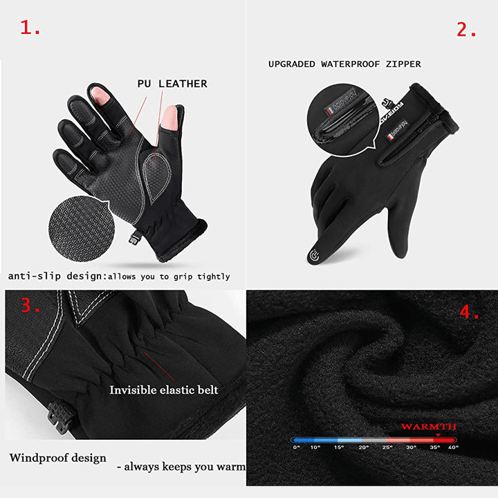 Unisex 2-Fingerless Winter Outdoor Sports Workout Biking Gloves Two Finger Design Free Control Touch Screen Warm Waterproof Gloves - MRSLM