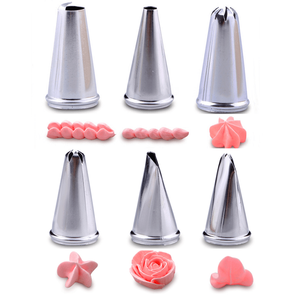 Honana CF-PT01 6Pcs Flower Shape Icing Piping Nozzles with Adaptor 3 Cream Bag Cake Decorating Tools - MRSLM