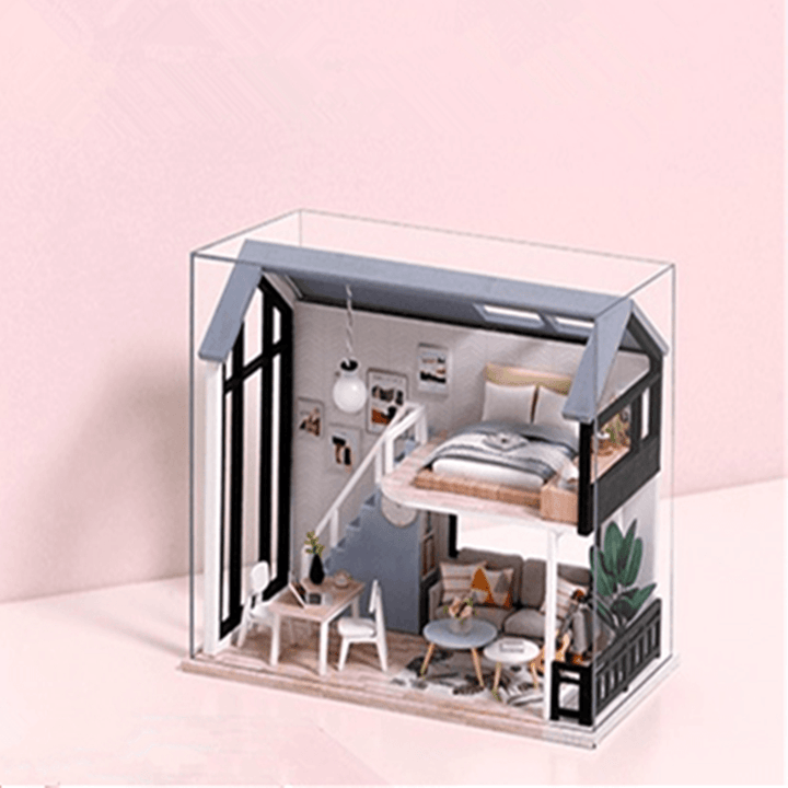 Wisdom Wooden Nordic Style Creative Fun Cute DIY Handmade Assemble Fun Doll House Toy for Gift Collection Home Decor - MRSLM