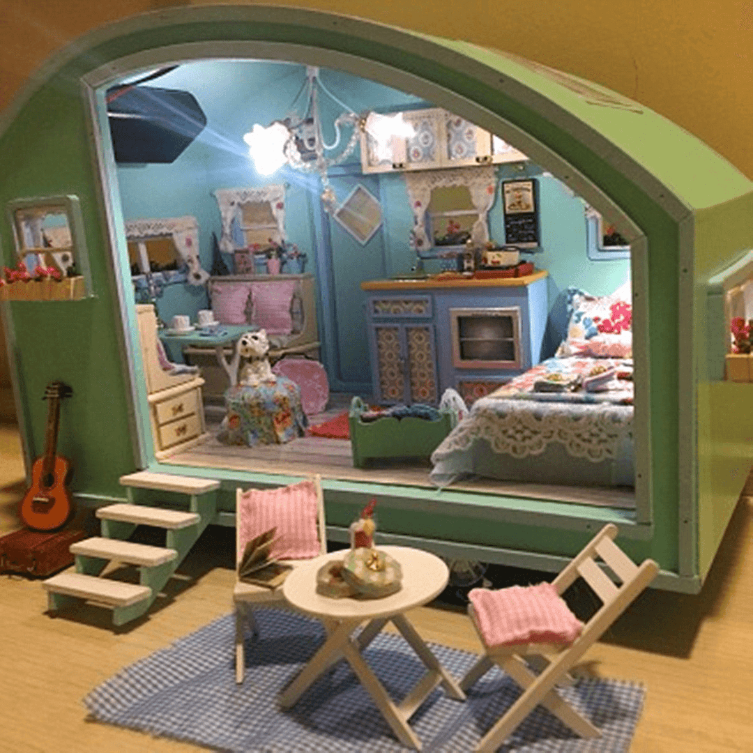 Cuteroom A-016 Time Travel DIY Wooden Dollhouse Miniature Kit Doll House LED Music Voice Control - MRSLM