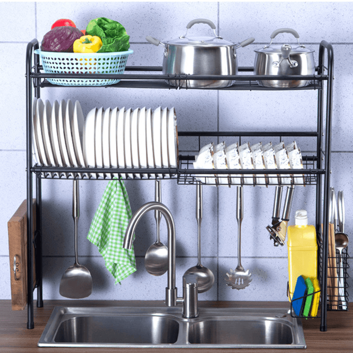 60/70/80/90Cm 304 Stainless Steel Rack Shelf Double Layers Storage for Kitchen Dishes Arrangement - MRSLM