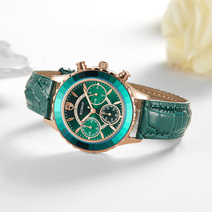 RUIMAS 592 Fashion Women Watch Waterproof Chronograph Leather Strap Light Luxury Quartz Watch - MRSLM