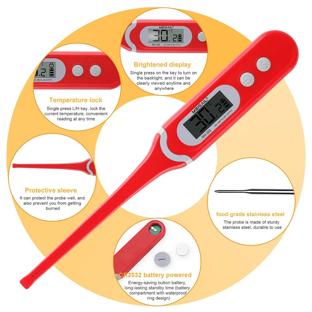 -50℃~300℃ LED Display Waterproof Probe Thermometer Speed Reading Thermometer Water Food Thermometer for Home Kitchen Cooking Baking Grilling - MRSLM