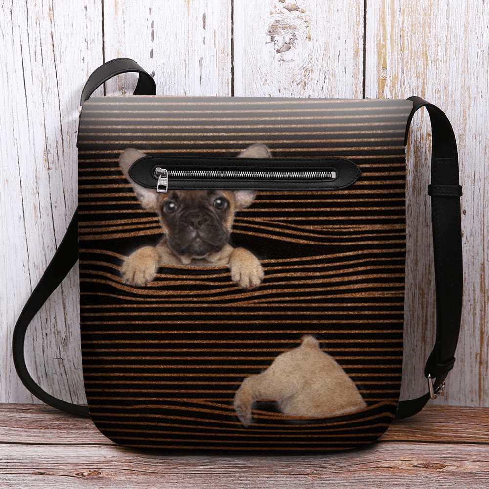 Women Felt Casual Stripe Cute 3D Dog Printing Pattern Crossbody Bag Shoulder Bag - MRSLM