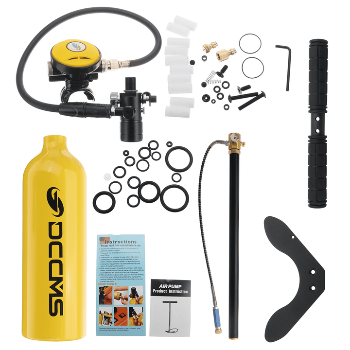 DCCMS 1L Scuba Diving Tank Set Air Tank Hand Pump Breathing Valve Outdoor Swimming Snorkeling Breath Diving Equipment - MRSLM