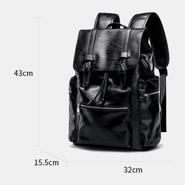 Men Faux Leather Large Capacity Business Casual 14 Inch Laptop Bag Travel Bag School Backpack - MRSLM