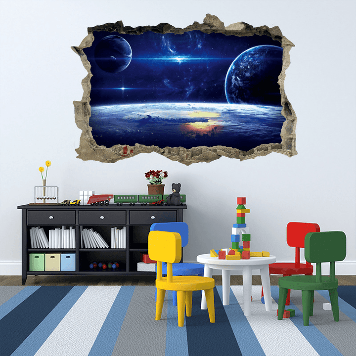 MIICO Creative 3D Universe Planet Broken Wall Removable Home Room Decorative Wall Decor Sticker - MRSLM