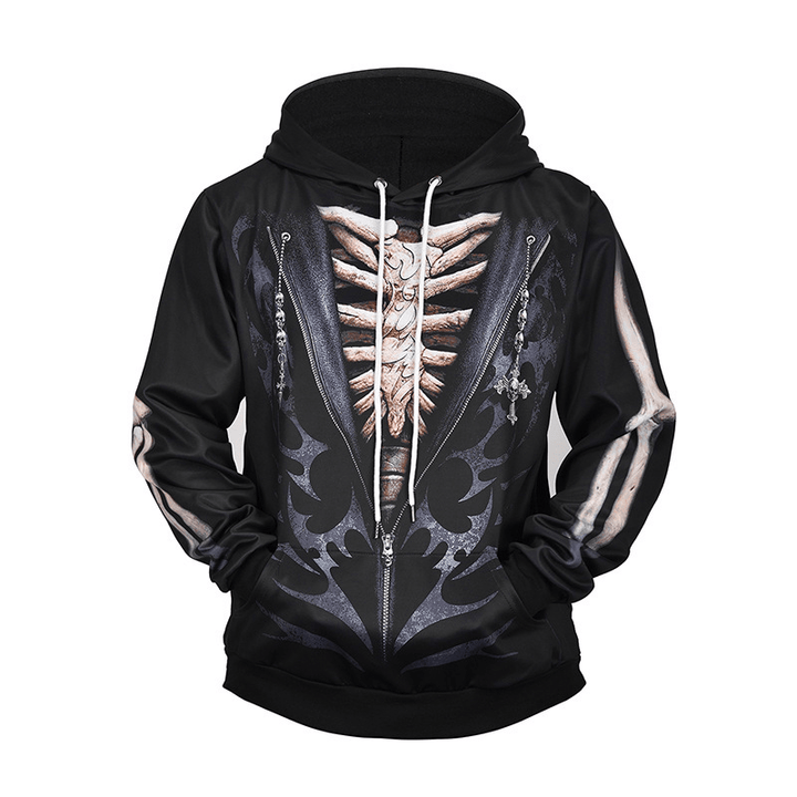 Creative Fake Two-Piece Skull 3D Printing Casual Sports Men'S and Women'S Hoodie Pullover Sweater - MRSLM
