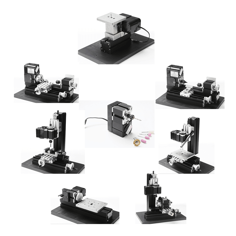 12V DC 2A 24W 8 in 1 Multi-Purpose Mini Wood Lathe Wood Model Making DIY Tool Lathe Milling Drilling Sanding Tools Kit - MRSLM