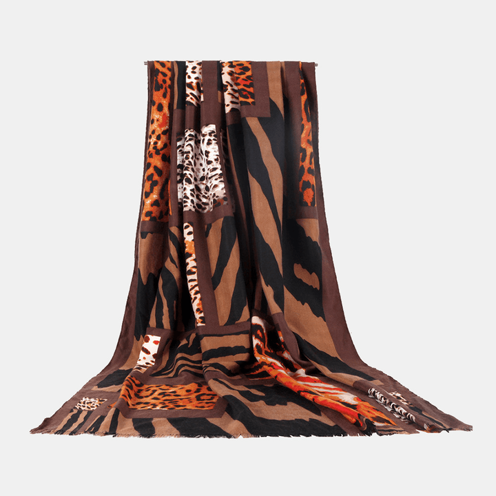 Women Double-Sided Satin Printed Zebra Leopard Pattern Scarf Autumn Winter Super Long Thicken Warmth Shawls Neckerchief - MRSLM