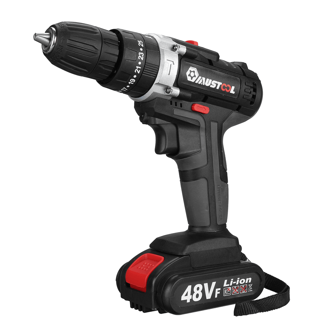 110V/220V 3 in 1 Cordless Impact Drill Hammer Screwdriver with 2Pcs 48V Lithium Batteries - MRSLM