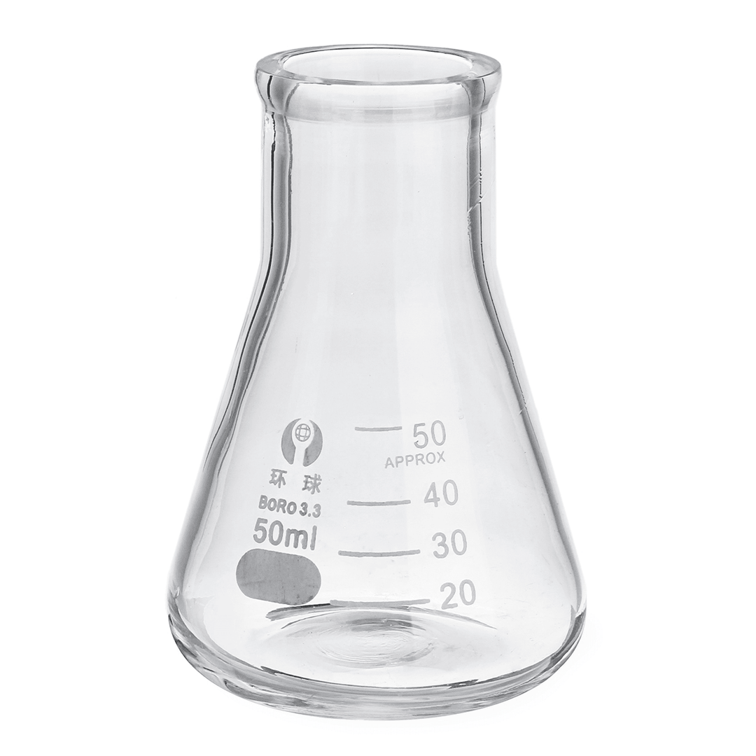 50Ml Lab Glass Erlenmeyer Conical Flask Bottle W/ Rim Borosilicate Laboratory Glassware - MRSLM