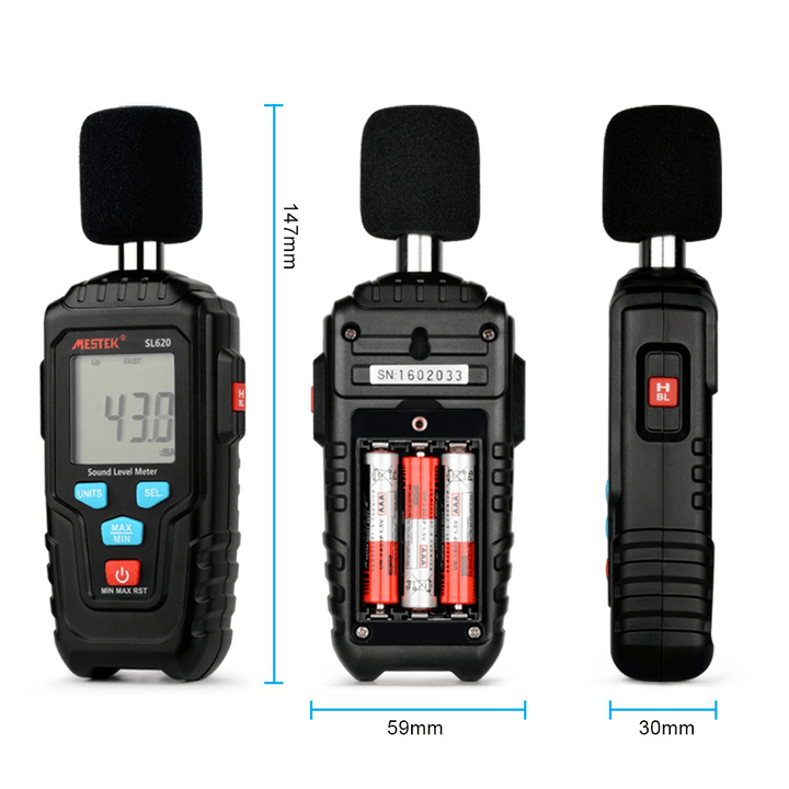 MESTEK SL620 Decibel Meter Audio Level Meter Logger 30-135Db Noise Measurement Sound Level Meter Detector Diagnostic Tool - MRSLM